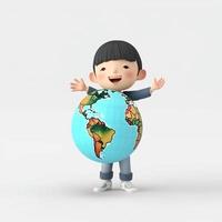 3d rendre de une enfant avec une globe ai photo