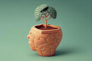 cerveau en forme de plante croissance de terre cuite pot capricieux photo