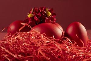 coloré des œufs symboliser Pâques dans nuances de rouge photo