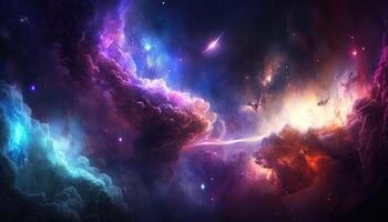 espace nébuleuse nuit galaxie illustration. cosmos univers astronomie. génératif ai. photo
