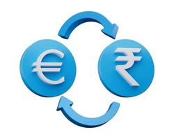 3d blanc euro et roupie symbole sur arrondi bleu Icônes avec argent échange flèches, 3d illustration photo