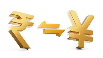 3d d'or Indien roupie et yen symbole sur blanc Contexte avec argent échange flèches 3d illustration photo