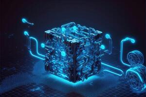 ai généré blockchain hyperlien symbole sur binaire code nombre gros Les données couler information. cyber La technologie crypto-monnaie la finance bitcoin affaires concept. photo