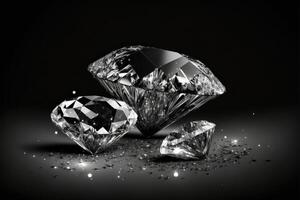 ai généré diamants gemme sur noir Contexte. bijoux fabriqué avec pierres précieuses pour bannière, designer, bijoux magasin. photo