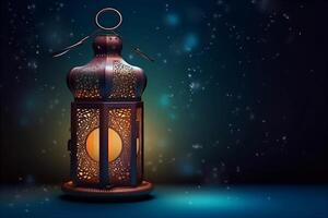 une lanterne avec le lumière brillant sur il, islamique Contexte photo
