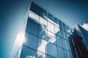 verre bâtiment avec transparent façade de le bâtiment. illustration ai génératif photo