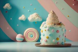 savoureux enfants anniversaire gâteau. illustration ai génératif photo