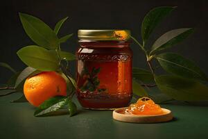 Orange confiture dans verre pot. illustration ai génératif photo