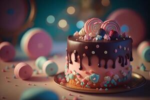 savoureux enfants anniversaire gâteau. illustration ai génératif photo