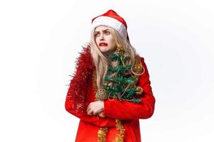 femme portant Père Noël costume jouets décoration lumière Contexte photo