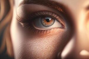 magnifique femme yeux et cils. illustration ai génératif photo