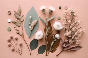 composition de fleurs. eucalyptus feuilles et coton fleur. illustration ai génératif photo