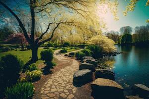 une magnifique coloré printemps Naturel paysage. illustration ai génératif photo