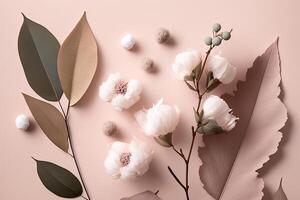 composition de fleurs. eucalyptus feuilles et coton fleur. illustration ai génératif photo