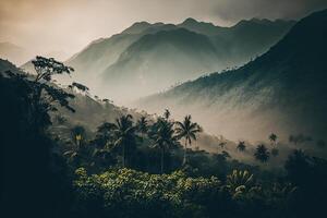 montagnes pendant le coucher du soleil. magnifique Naturel paysage. illustration ai génératif photo