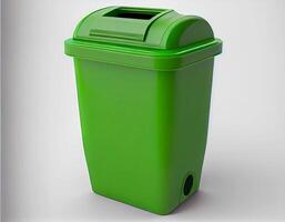 vert poubelle pouvez sur une blanc Contexte. déchets réservoir. ai généré photo