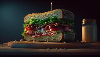 sandwich sur tableau, savoureux nourriture illustration. génératif ai photo