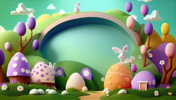 Pâques vacances Contexte. Pâques des œufs illustration toile de fond avec copie espace. génératif ai photo