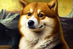doge meme marrant portrait visage de chien fermer classique art conception génératif ai photo