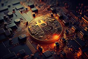 bitcoin d'or crypto-monnaie pièce de monnaie fermer, génératif ai photo