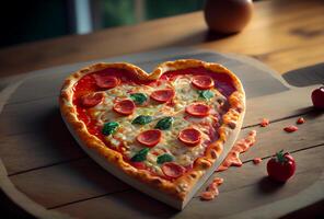 cœur en forme de italien Pizza. délicieux des pâtisseries. ai généré photo