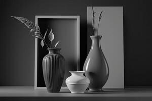 élégant minimaliste gris composition avec conception vases. illustration ai génératif photo