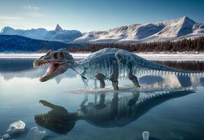 glacial période. extinction de le dinosaures. reptile incarné dans glace. ai généré photo