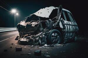 voiture accident sur le Autoroute. illustration ai génératif photo