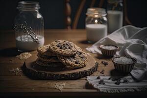 délicieux marron biscuits sur le tableau. illustration ai génératif photo