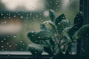 atmosphérique minimal toile de fond avec pluie gouttelettes sur verre. illustration ai génératif photo