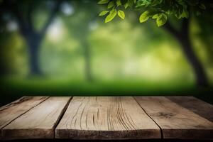 la nature Contexte et table bois pour produit afficher. illustration ai génératif photo