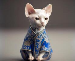 blanc asiatique chat dans kimono. ai généré photo