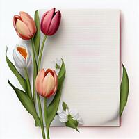 page avec rose tulipe fleurs. illustration génératif ai photo