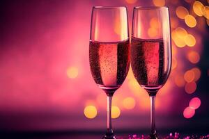 deux des lunettes de Champagne la Saint-Valentin journée faire la fête. illustration génératif ai photo