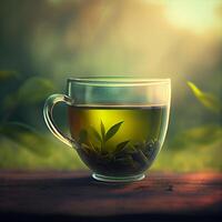 magnifique tasse de vert thé. illustration génératif ai photo