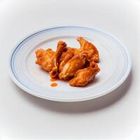 ailes de poulet frites sur une assiette blanche. illustration générative ai photo