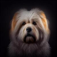 réaliste fluffu chien portrait sur noir Contexte génératif ai photo