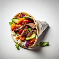 kebab avec agneau et légumes dans du pain pita. IA générative photo