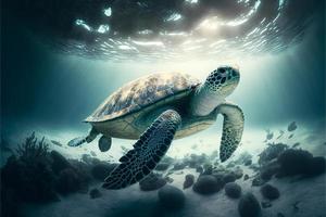 tortue illustration sur océan Contexte. ai photo
