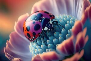 coccinelle rampant sur une fleur. ai généré photo