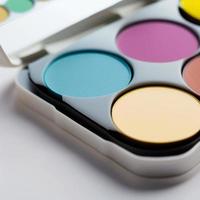 macro image de maquillage palette ou Couleur palette. palettes groupe différent nuances ensemble. photo