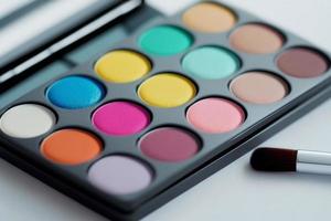 macro image de maquillage palette ou Couleur palette. palettes groupe différent nuances ensemble. photo