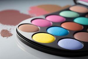 macro image de maquillage palette ou Couleur palette. palettes groupe différent nuances ensemble. photo