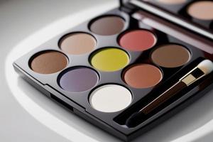 macro image de maquillage palette ou Couleur palette. palettes groupe différent nuances ensemble. photo