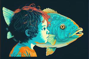 enfant avec poisson logo. photo