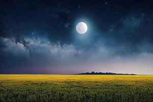 illustration de nuit ciel plus de une champ avec lune photo