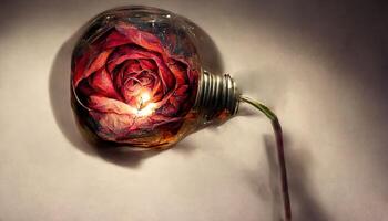 illustration Rose fleurit dans une lumière ampoule photo