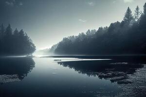 illustration de une paisible et silencieux forêt Lac photo