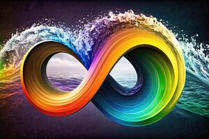 ai généré symbole infini de éternité dans arc en ciel couleurs. 8 vague multicolore Contexte. photo