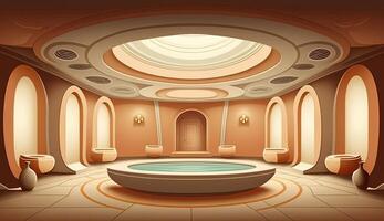 élégant luxe Royal bien-être baignoire spa intérieur, affiche pour spa centre ou romain une baignoire dans dessin animé style. ai généré. photo
